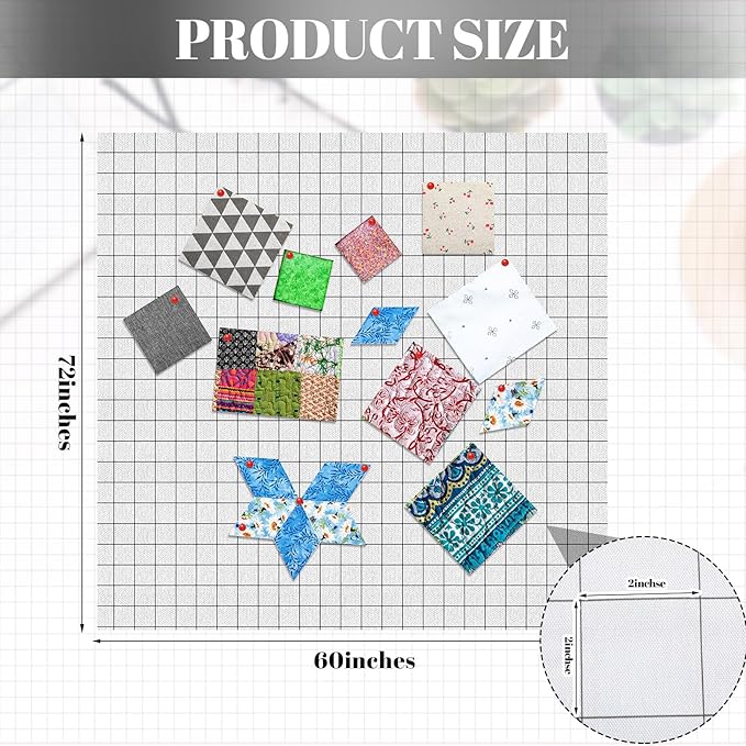 Quilt Design Wall 72 x 60 Inch Quilt Wall Design Board for Quilting Quilters with 2 Inch Grid Lines Portable Sewing Block Projects Fabric Supplies Holding Craft Display(Polyester Cotton)