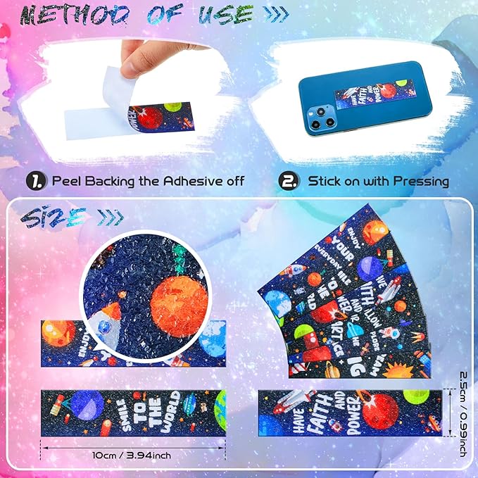 36 Pcs Anxiety Sensory Stickers Strips Adhesive Textured Mental Health Calm Stickers Mindfulness Fidget Decals Stress Anxiety Relief Items for Therapy Office Desk(Spaceman Style)