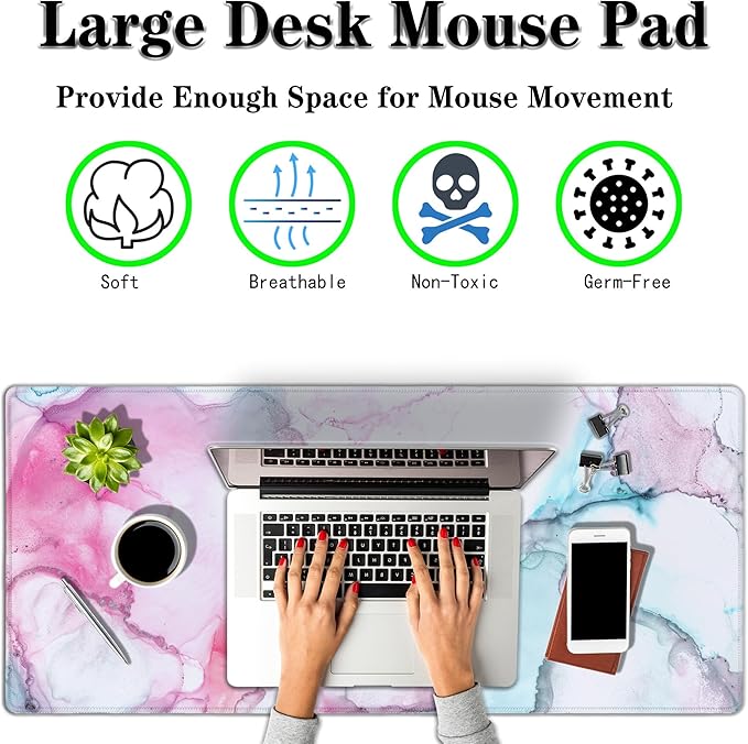 Big Mouse Pad - Colorful Gaming Mousepad, Non-Slip Rubber Base, Waterproof with Stitched Edges, 35.4" X 15.7" for Game Office