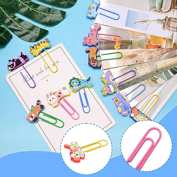 Cute Paper Clips, 25Pcs Cute Pet Bookmark Paperclips Bulk Metal Fun Sausage Animal Planner Clip Charms Clamp Desk Accessories Stationery Colorful Office Supplies Gifts for Student Teacher Party Decor