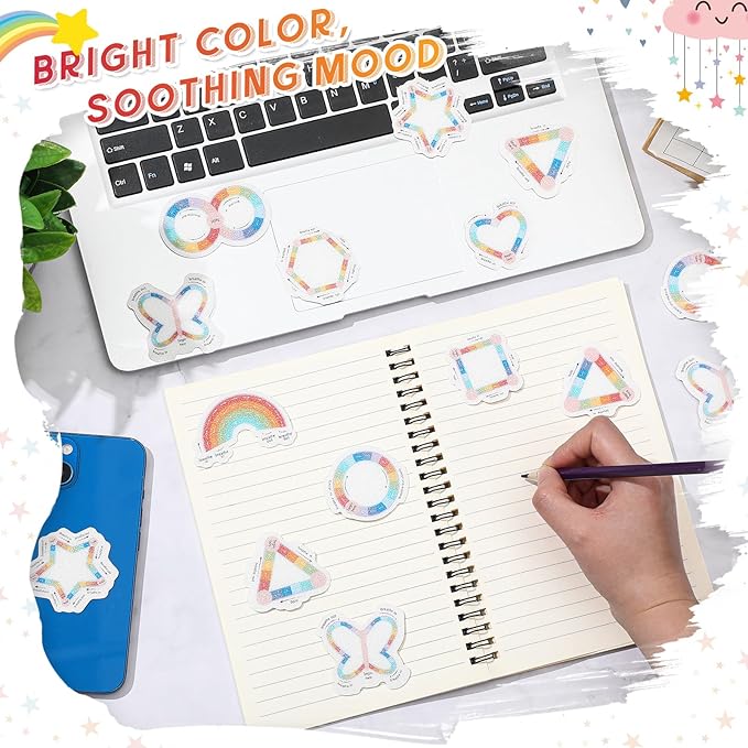 72 Pcs Anxiety Sensory Stickers Strips Adhesive Textured Mental Health Calm Stickers Mindfulness Fidget Decals Stress Anxiety Relief Items for Therapy Office Desk Counselor(Pastel Breathe)