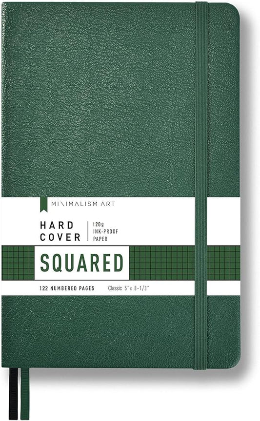 Minimalism Art, Premium Hard Cover Notebook Journal, Classic 5" x 8.3", 122 Numbered Pages, Gusseted Pocket, Ribbon Bookmark, Extra Thick Ink-Proof Paper 120gsm, San Francisco (Squared, Green)