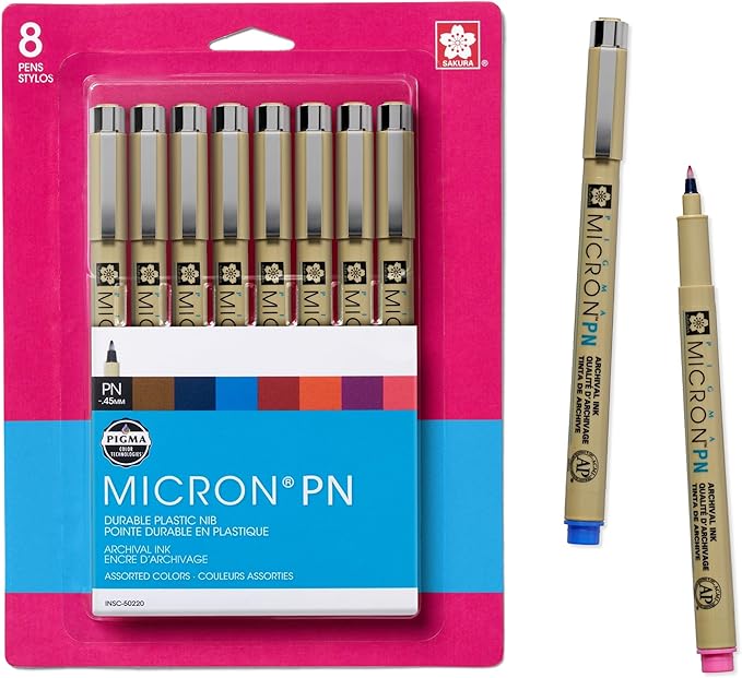 SAKURA Pigma 50220 Micron Blister Card Ink Pen Set, Ass't Colors, PN 8CT