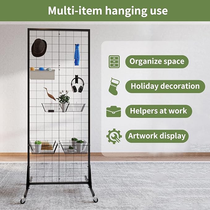 2' x 5.5' Grid Wall Panels Standing Wire Grid, Study Display Rack with T-Base Wheels Freestanding Gridwall Panel Tower for Shows, Black (4) (4)