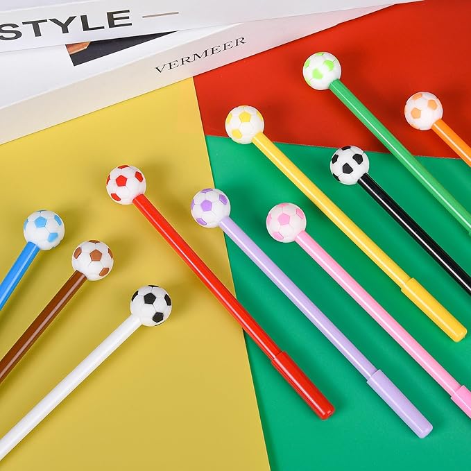 LiYiQ 100 Pcs Soccer Party Favor Cartoon Cute Fun Pens for Kids Kawaii Soccer Shape Gel Black Ink Pen Cute Soccer Pens for School Office Home Student Kids Present