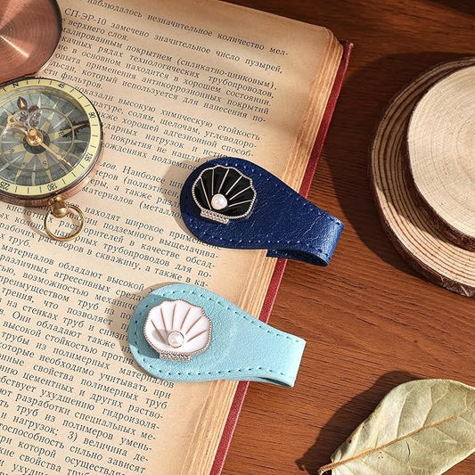 2PCS Magnetic Bookmarks with Pen Clip, Leather Bookmarks for Women, Magnetic Pen Holder Book Accessories, Gold Shell