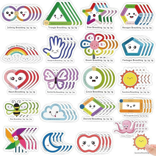Crtiin 100 Pack Sensory Strips Anxiety Mindfulness Breath Calm Stickers Adhesive Texture Rough Tactile Fidget Tape for Mental Health Relief Anti Stress Stickers(Expression)