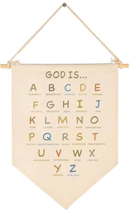 God Is A-Z Alphabet Wall Art-Canvas Banner Flag Sign Pennant Wall Decor Gift for Nursery Classroom Reading Room Playroom Homeschool,Bible Verse Scripture Affirmation-Christian Poster for Baby Kids