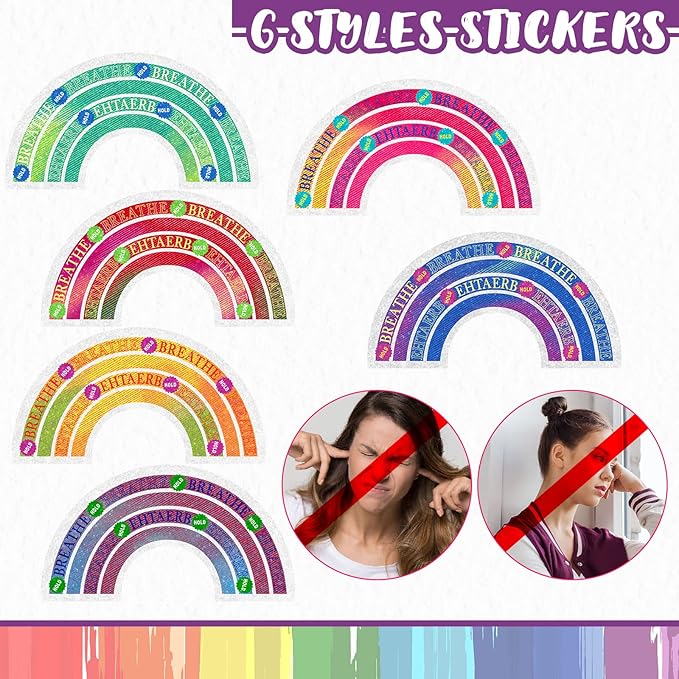 36 Pcs Sensory Strips Infinity Rainbow Anxiety Mindfulness Stickers Adults Stress Breathing Stickers Fidget Adhesives Rough Textured Tape for Classroom Desk Office Computer(Classic)