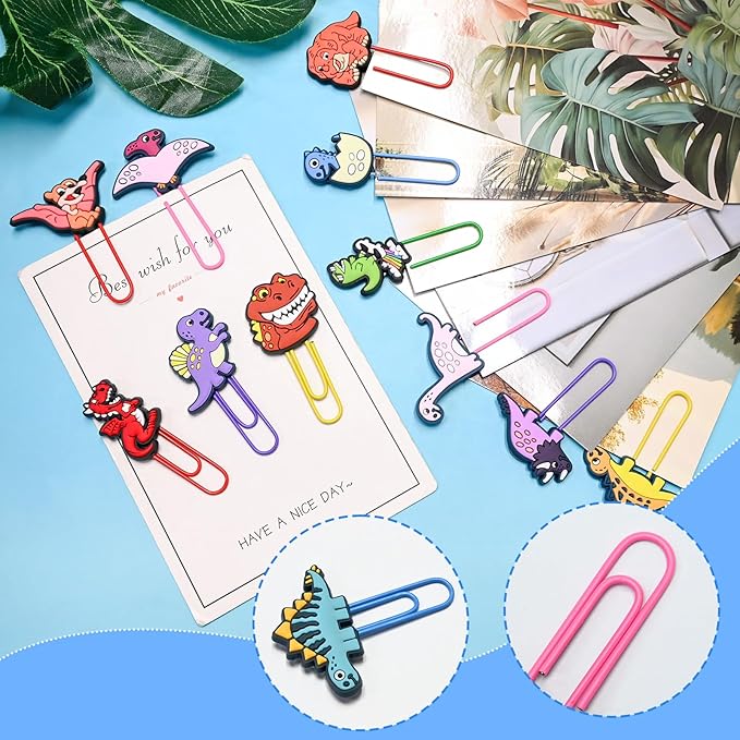 Cute Paper Clips, 30Pcs Cute Dinosaur Bookmark Paperclips Bulk Metal Fun Animal Planner Clip Charm Clamp Desk Accessories Stationery Colorful Office Supplies gifts for Student Teacher Party Decorative