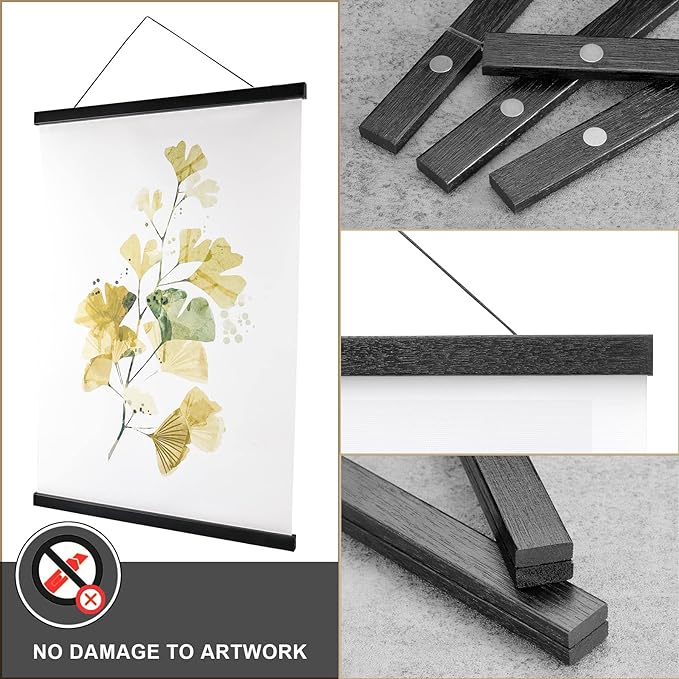 WITCOLOR Magnetic Poster Hanger Frame, 8x10 8x12 8x20 Black Poster Frames Wood Wooden Magnet Hanging Kit for Walls Print Poster Canvas Artwork Diamond Painting (2 Pack)