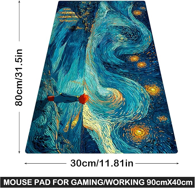 Nuxovilar Starry Night Large Mouse Pad Gaming Mouse Pad Polyester 11.8x31.4 Inches for Home, Studio, Office, Artistic Decor for Van Gogh Enthusiasts