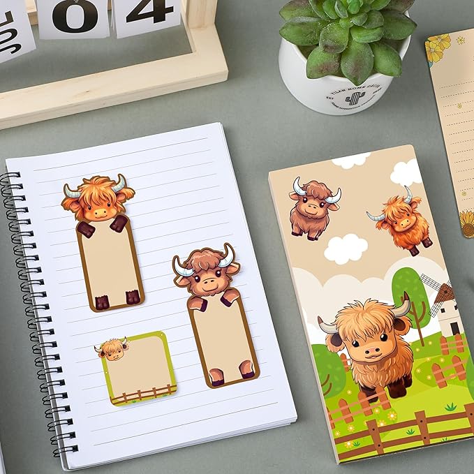 Highland Cow Sticky Notes Set Gifts for Women 8 Pack Cute Animals Decoration Office Desk Accessories for Christmas Home Students Teacher School Supplies