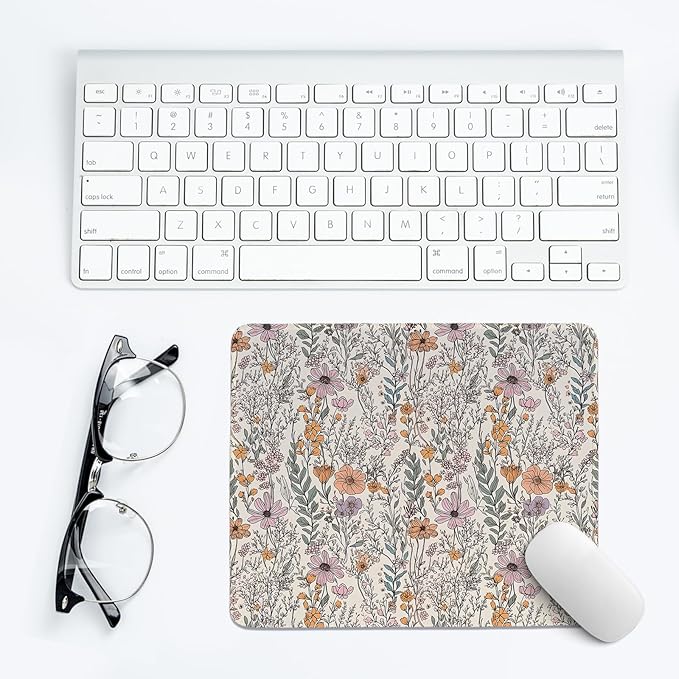 Vintage Rustic Wildflower Floral Mouse Pad,Retro Cottagecore Botanical Flower Desk Mat,Garden Desk Mat,Girly Preppy Flowers Plants Mouse Pad for Dorm Home Office Desktop Decor,11.8x9.8 Inch