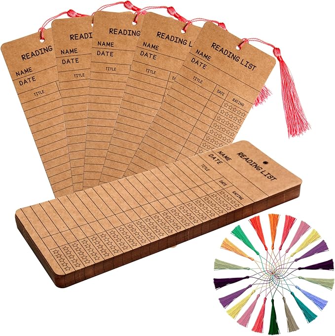 50 Pack Read Across America Bookmarks with Tassels - Bulk Reading Tracker & Log for Students - 3x8 Inch Classroom Rewards for Literacy Week, Teachers, School Library - Reading Challenge Prizes (Brown)