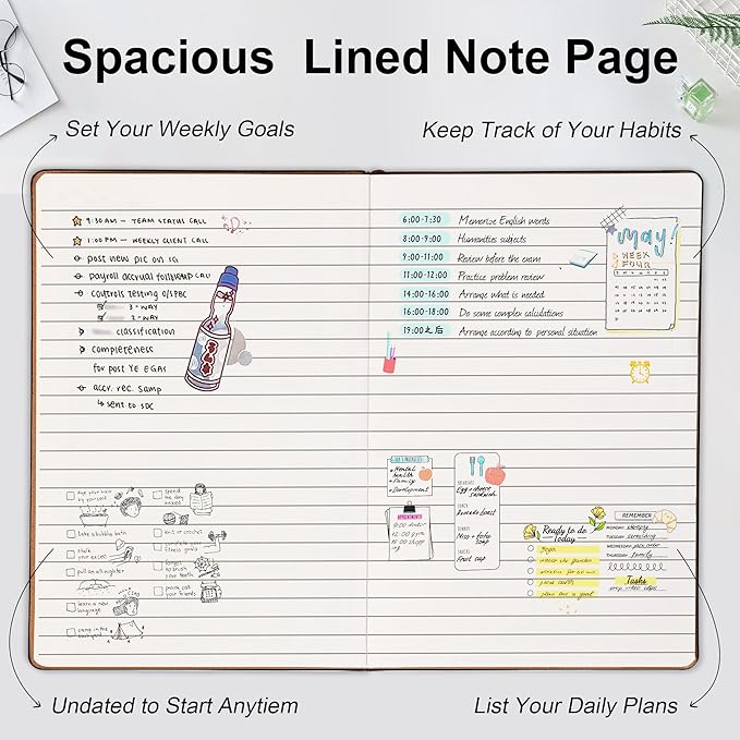 2026 Planner，Undated Weekly Planner With Pockets , Undated A5 Week Plan Notepad 5.5'' X 8.1'' Weekly Agenda Weekly To Do List Planner Notebook With Goal & Habit Tracker Organizer Inner Pocket, Perfect For Office Home School Supplies Vegan Leather Hardc...