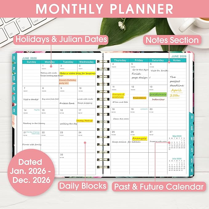 Ymumuda 2026 Planner, Daily Weekly Monthly Planner, 2026 Calendar Planner (Jan 2026 - Dec 2026), 8.4" x 6.3", Teacher School Student Work Agenda with Tabs, Ideal for School Office Supplies
