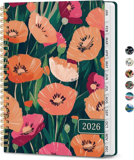 2026 Planner, Weekly and Monthly Planner for Women, January 2026 to December 2026, Pretty Hardcover 2026 Calendar Planner Book with Tabs, Inner Pocket, Spiral Bound, Perfect Office Home School Supplies - 6.3" x 8.5", Golden Blush