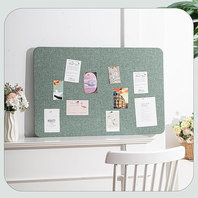 36"x 24" Linen Fabric Bulletin Board Pinboard for Walls Display Frameless Pinboard Display Notice Memory Board for Office Walls Home Kitchen Easy to Install(Sage Green)