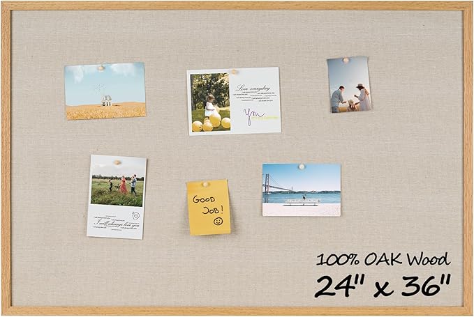 Fun Memories Cork Board Bulletin Board for Office, 24" x 36" Oak Wooden Framed Corkboard, Wall Mounted Notice Pin Board for School Home & Office, Natural Wood