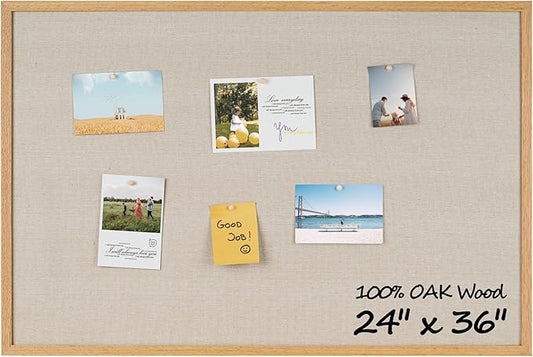 Fun Memories Cork Board Bulletin Board for Office, 24" x 36" Oak Wooden Framed Corkboard, Wall Mounted Notice Pin Board for School Home & Office, Natural Wood