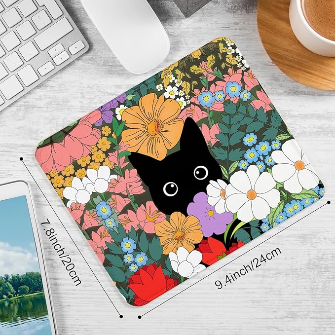 Black Cat Square Mouse Pad,Non-Slip Rubber Base Mouse Pad,Home Office Decoration Desktop Accessory,Laptop Mouse Pad for Office Laptops,9.4x7.8x0.12inch 4