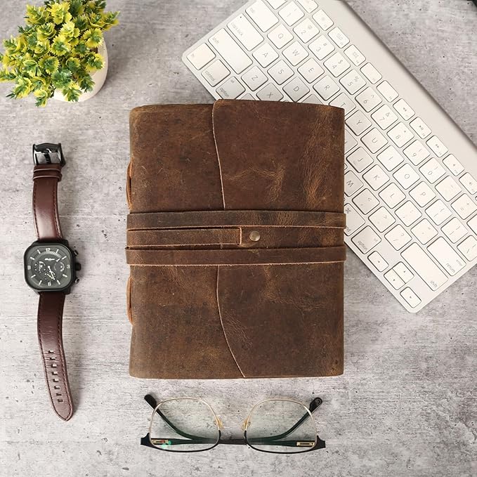 KomalC Leather Journal Notebook, Genuine Leather Journal for Men & Women Handmade Writing Travel Notebook, 240 Unlined Pages Vintage Notepad Gift: Rustic Brown (7"x5")