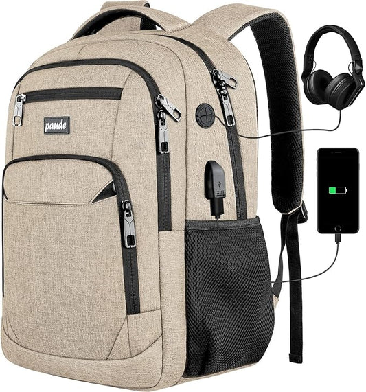 Paude Backpack for Teens, Laptop, College, University, Business, Travel - 15.6 Inch, Beige