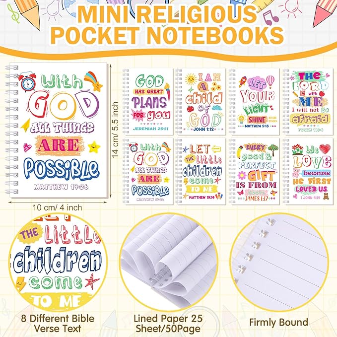 Crtiin Easter 48 Pcs Include 24 Bible Verse Notepad 24 Pencils Kids Christian Church Gifts Students Classroom Award Religious Notebook Bible Pencils Prayer Pocket School(White Jesus 2,White)