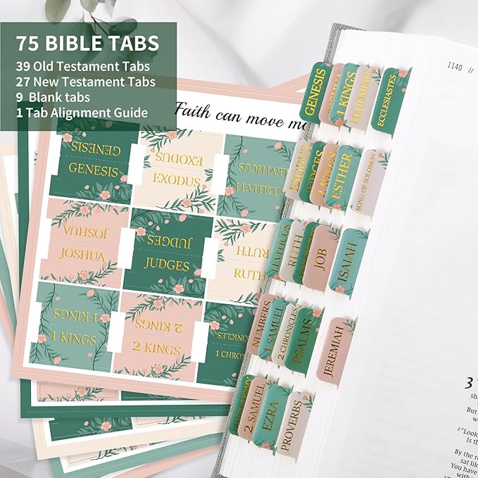 Bible Tabs for Women & Men, Laminated Bible Tabs for Study Bible, Large Print Bible Tabs for Easy Navigation, Bible Index Tabs, 66 Tabs Old & New Testament, Extra 9 Blank Tabs - Cottage Floral