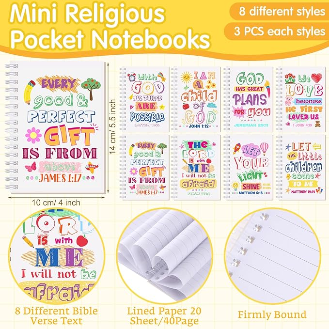 Crtiin Easter 48 Pcs Include 24 Bible Verse Notepad 24 Pencils Kids Christian Church Gifts Students Classroom Award Religious Notebook Bible Pencils Prayer Pocket School (White Jesus,White)