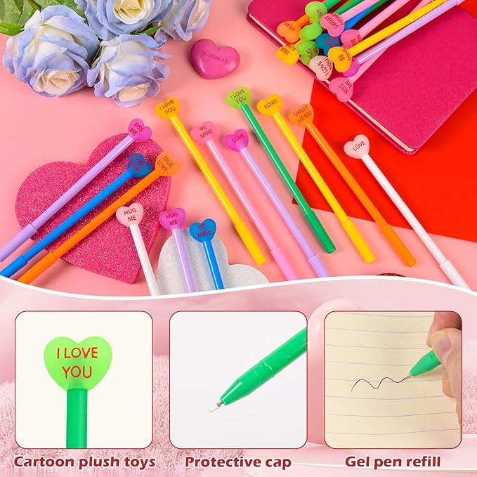 LiYiQ 50 Pcs Valentine's Day Conversation Gel Ink Pen Fun Pens Bulk Kawaii Be Mine Kiss Me Love Conversation Cute Pens for Office Home Student Present
