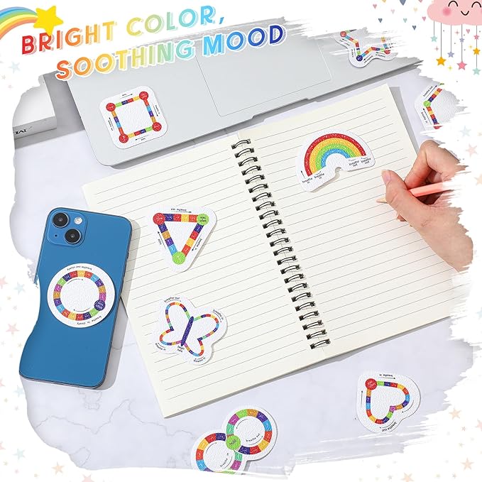 36 Pcs Anxiety Sensory Stickers Strips Adhesive Textured Mental Health Calm Stickers Mindfulness Fidget Decals Stress Anxiety Relief Items for Therapy Office Desk (Bright Breathe)