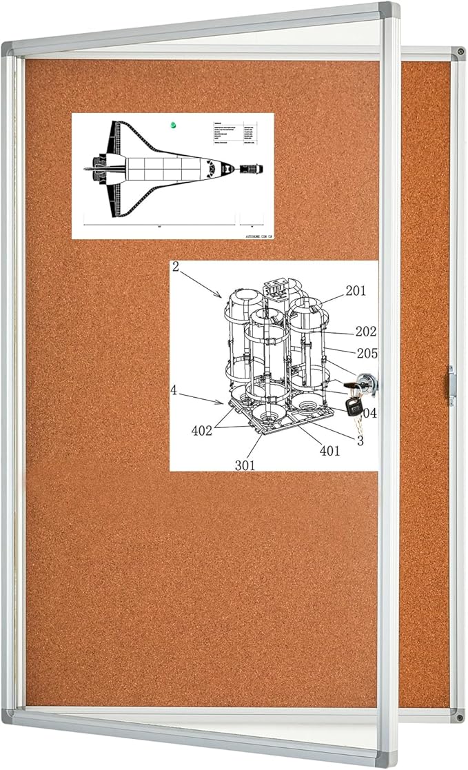 BIBOC Enclosed Bulletin Board,Lockable Cork Noticeboard with Aluminum Frame, Secure Display Case for School Office,Wall Display Case with Lock (Cork, 24×36 inches)