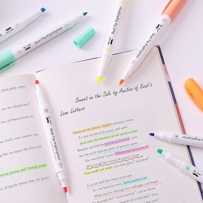Mr. Pen- Dual Tip Highlighters, Pastel Colors, 12 Pack, Fine & Chisel Tip Assorted Colors, Markers for Journaling
