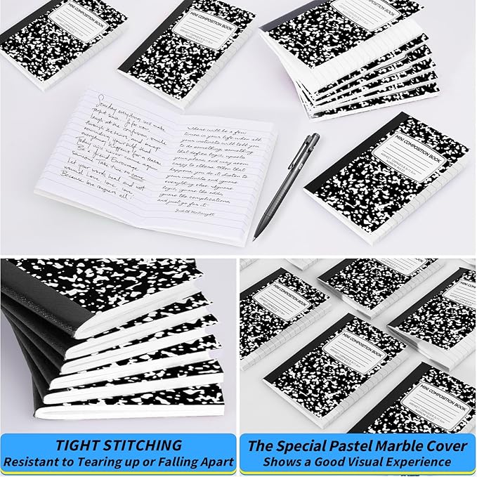 48 Pack Mini Composition Notebooks Bulk College Ruled Half Composition Notebook 4.5" x 3.25" Narrow Ruled Small Pocket Marble Journal 60 Sheets for Students Office School Supplies