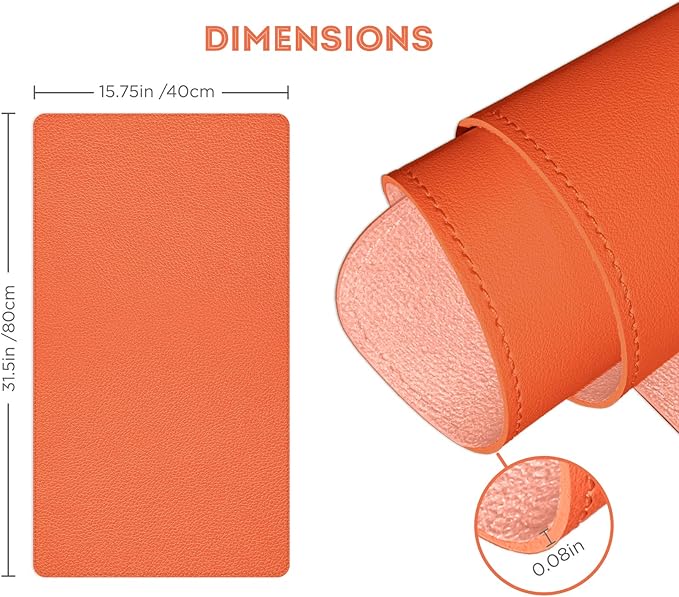 FTC PU Leather Desk Pad & Desk Blotter, Non-Slip Flannelette Base, Stitched Desk Mat for Keyboard, Mouse & Writing, Home or Office (Orange, 31.5” x 15.75”)