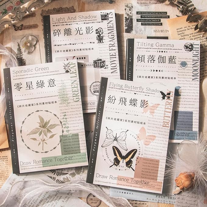 Vintage Washi Stickers Book for Journaling, 180pcs Aesthetic Film Journal Stickers and 20 Sheets Adhesive Scrapbook Papers for Junk Journal Supplies Ephemera Sticker Book for Adults DIY Art Crafts