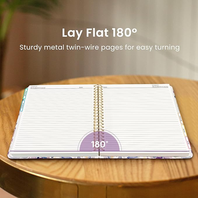 Large Spiral Lined Notebooks for Work with Removable Dividers & Tabs, 8.5"x11" Pretty Hardcover 5 Subject Notebook Journal for Women, College Ruled, Perfect for Study & Office Organization, 280 Pages,Purple Blocks
