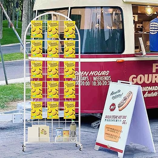 Grid Wall Panel 1PCS Display Stand 2' x 5.2' FT White Grid Wall Panels Movable Retail Display Racks Floorstanding Gridwall Heavy Duty with Wheel for Art Craft Photo Displays Fair Trade Show
