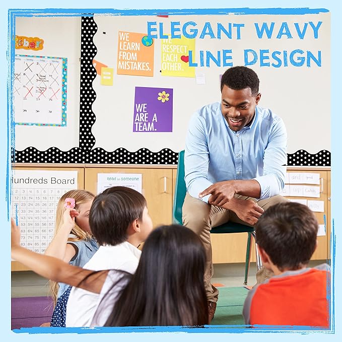 60 Feet Bulletin Board Borders, Scalloped Rolled Border Trim Decoration Bulletin Boards, Walls, Desks, Windows, Doors for School, Classroom & Offices