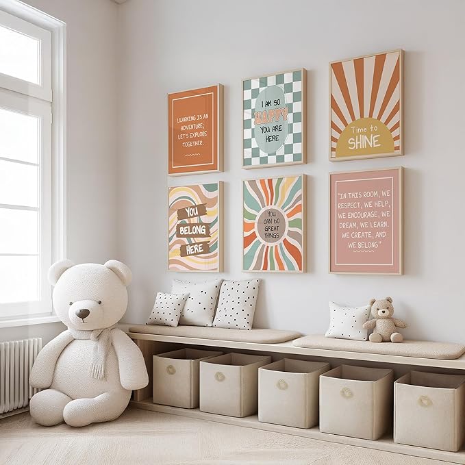 LOLUIS Inspirational Wall Art, Growth Mindset Positive Affirmations Nursery Classroom Decor, Set of 6 UNFRAMED 8x10in Gifts