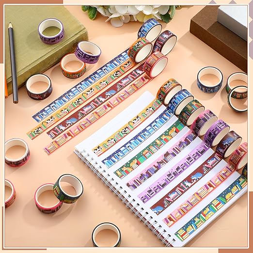 Janlaugh 24 Rolls Cat Books Washi Tapes Bulk Cute Multicolor Bookcase Tape Stickers for Journaling DIY Crafting Gift Wrapping Scrapbook Planner Book Cat Lovers Women Students Readers Teachers
