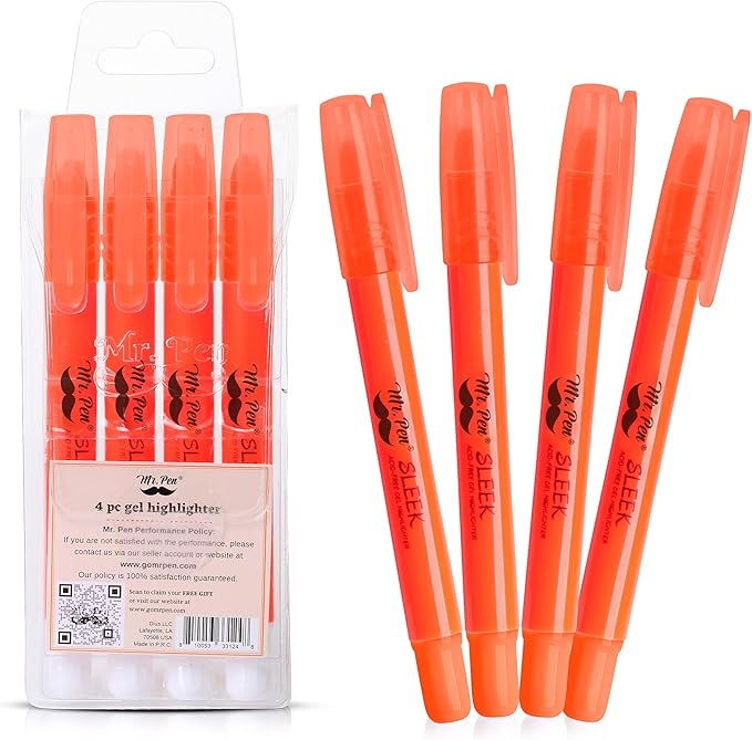 Mr. Pen No Bleed Gel Highlighter, Bible Highlighters, Golden Orange, Pack of 4