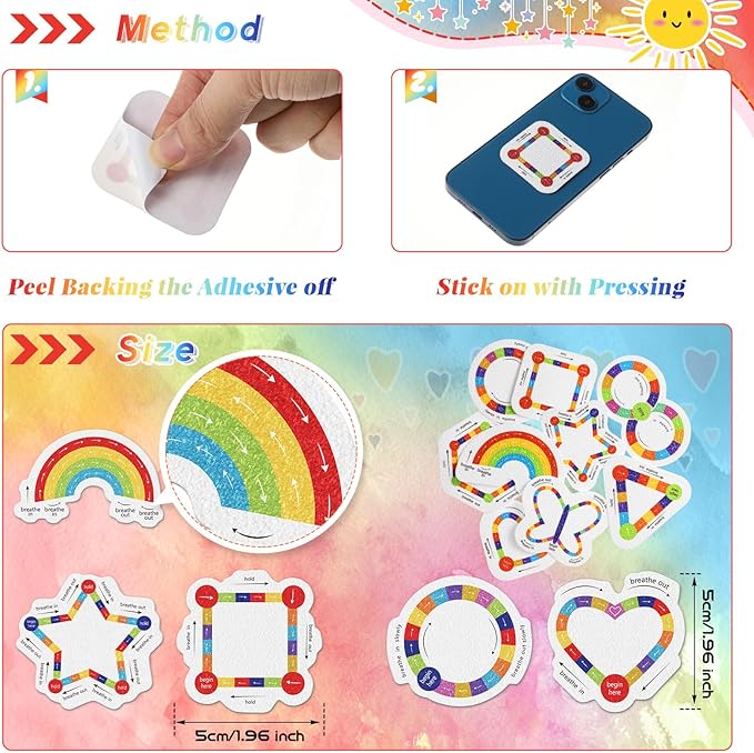 36 Pcs Anxiety Sensory Stickers Strips Adhesive Textured Mental Health Calm Stickers Mindfulness Fidget Decals Stress Anxiety Relief Items for Therapy Office Desk (Bright Breathe)