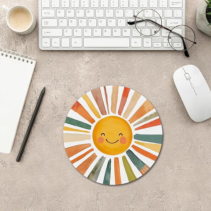 Boho Watercolor Rainbow Sun Mouse Pad,Cute Rainbow Sunshine Mouse Pads Mousepad for Desk Home Office Dorm Computers Laptop, Boho Office Supplies Desk Accessories, 7.9x7.9 Inch