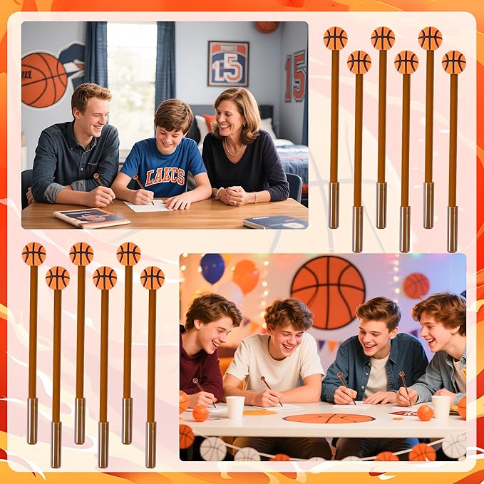 LiYiQ 25 Pcs Basketball Party Favor Cartoon Cute Fun Pens for Kids Kawaii Soccer Shape Gel Black Ink Pen Cute Basketball Pens for School Office Home Student Kids Present