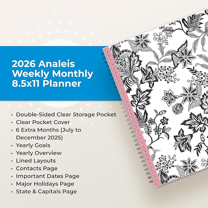 Blue Sky 2026 Weekly and Monthly Planner Calendar, January 2026 - December 2026, 8.5" x 11", Clear Pocket Cover, Laminated Tabs, Durable Twin Wire Binding, Storage Pocket, Analeis