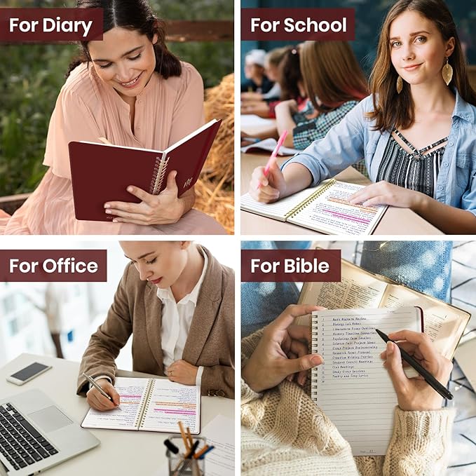 Lined Spiral Journal Notebook for Women, A5 College Ruled Journals for Writing, Hardcover Notebooks for Work, Note taking and Office School Supplies,140 Pages - Burgundy