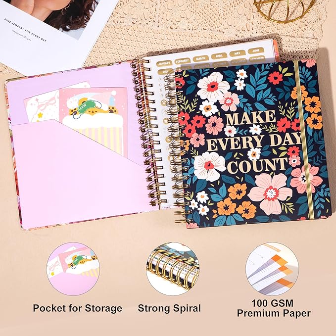 CAGIE 2026 Planner Weekly and Monthly- Dec 2025-Dec 2026 with 13 Month Tabs, Hardcover Calendar Planners with Stickers Spiral Bound Yearly Agenda Planner for Women, Blue Floral, 8.3"x9.1"
